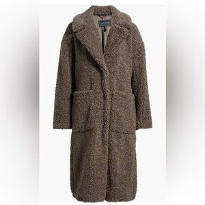 BCBG Notch Colar faux shearling grey long teddy coat size large